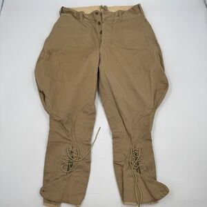 Mens Vintage Riding Breeches Tan Button Fly Lace Up Leg Equestrian Pants